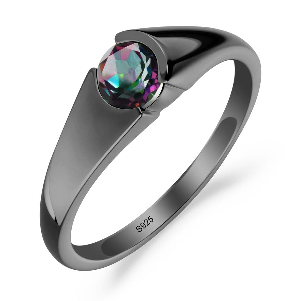 Bezel Set Round Mystic Topaz Solitaire Ring - LUO Jewelry #metal_black finish sterling silver