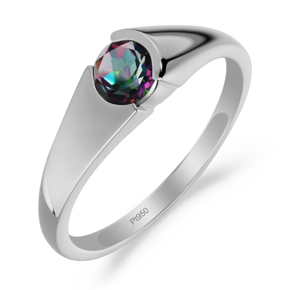 Bezel Set Round Mystic Topaz Solitaire Ring - LUO Jewelry #metal_platinum