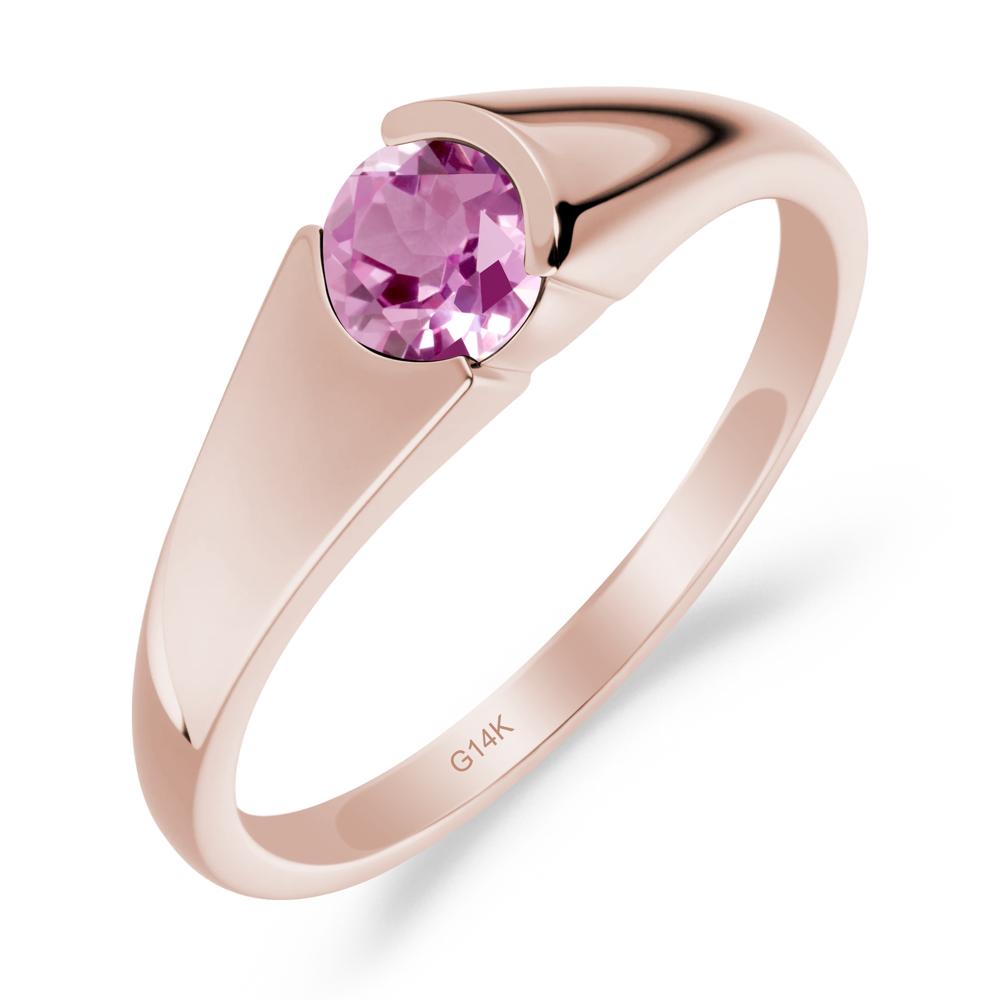 Bezel Set Round Pink Sapphire Solitaire Ring - LUO Jewelry #metal_14k rose gold