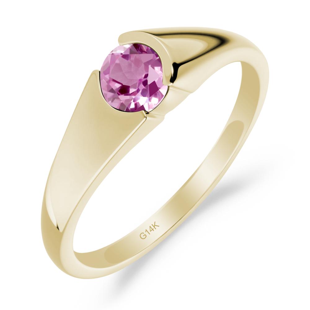 Bezel Set Round Pink Sapphire Solitaire Ring - LUO Jewelry #metal_14k yellow gold