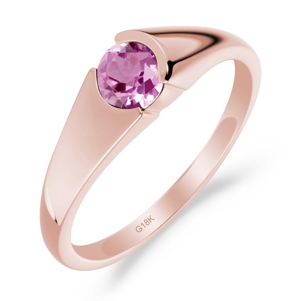 Bezel Set Round Pink Sapphire Solitaire Ring - LUO Jewelry #metal_18k rose gold