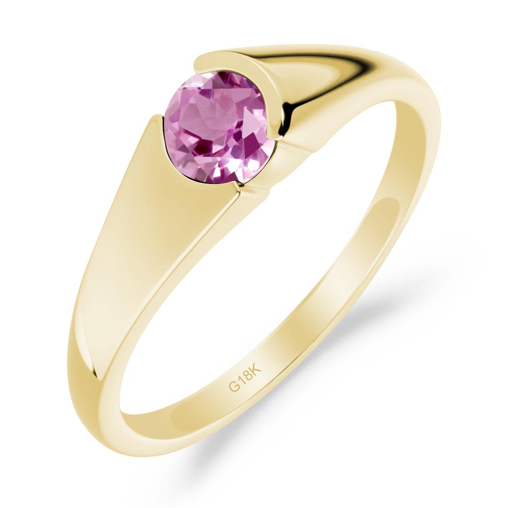 Bezel Set Round Pink Sapphire Solitaire Ring - LUO Jewelry #metal_18k yellow gold