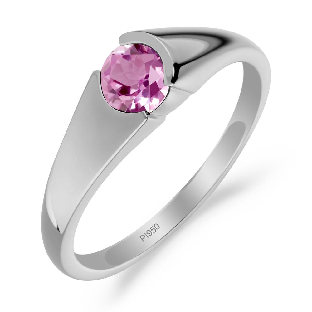 Bezel Set Round Pink Sapphire Solitaire Ring - LUO Jewelry #metal_platinum