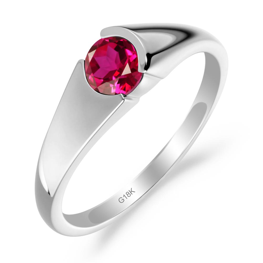 Bezel Set Round Ruby Solitaire Ring - LUO Jewelry #metal_18k white gold