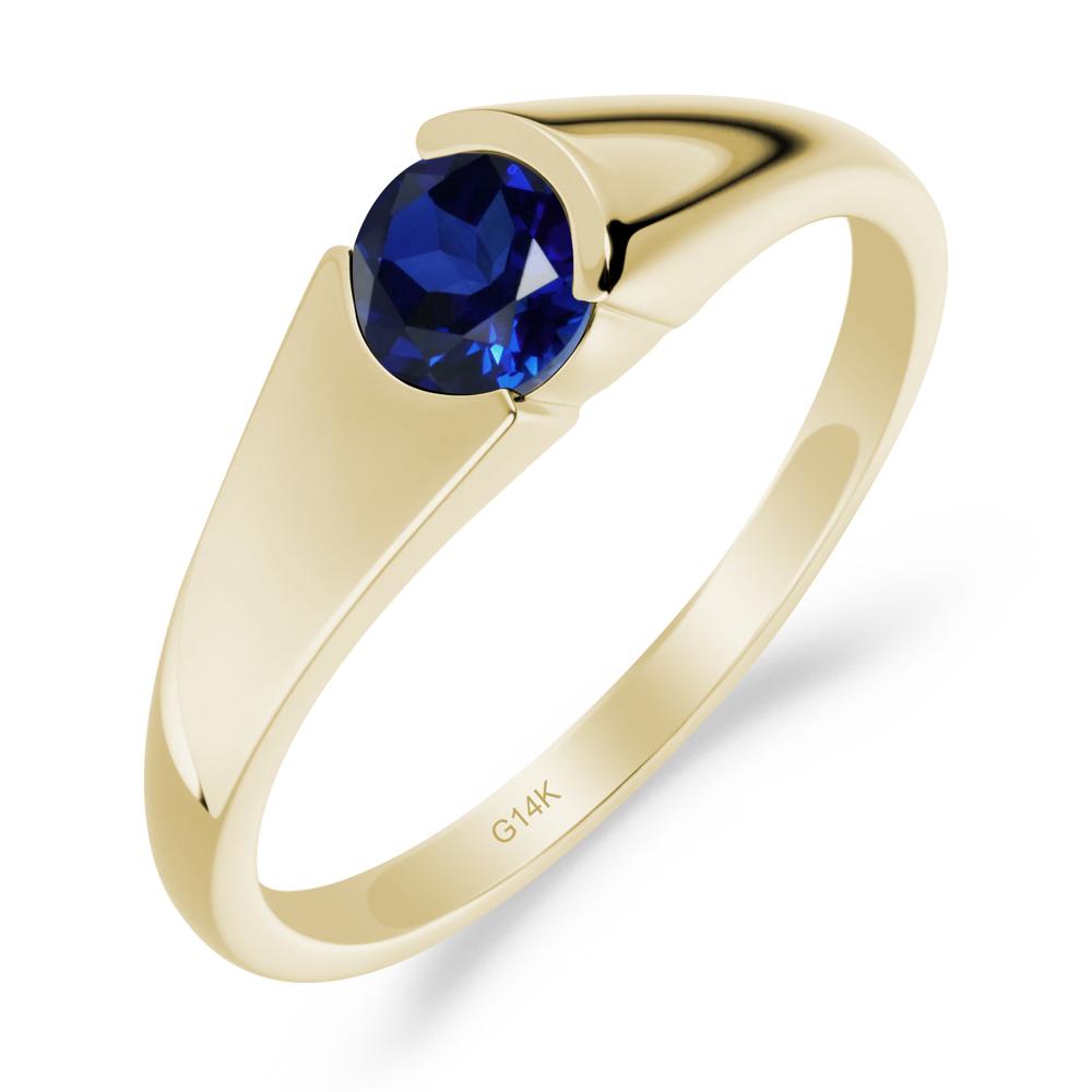 Bezel Set Round Sapphire Solitaire Ring - LUO Jewelry #metal_14k yellow gold