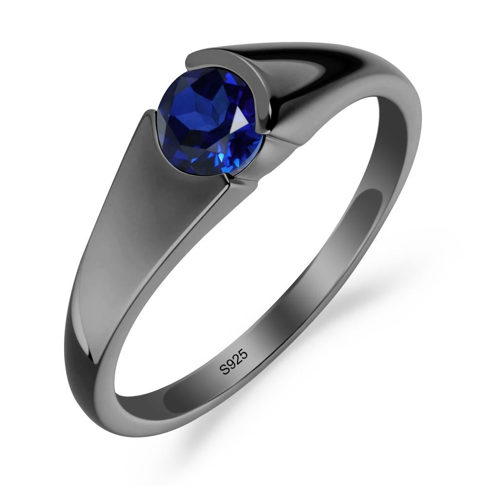 Bezel Set Round Sapphire Solitaire Ring - LUO Jewelry #metal_black finish sterling silver