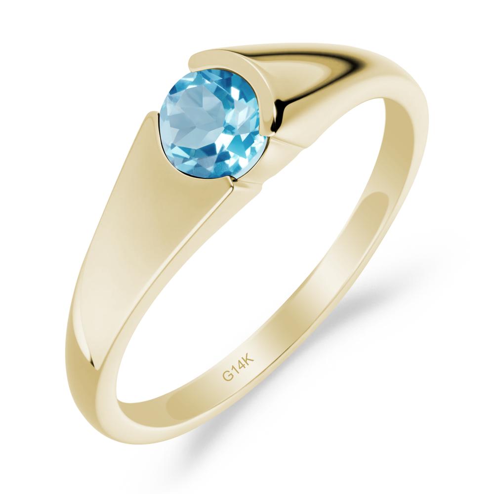 Bezel Set Round Swiss Blue Topaz Solitaire Ring - LUO Jewelry #metal_14k yellow gold