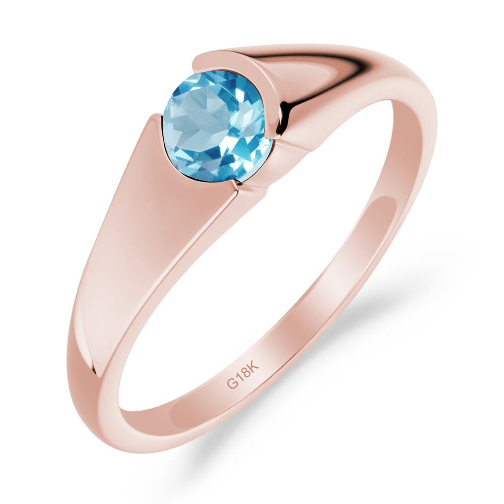 Bezel Set Round Swiss Blue Topaz Solitaire Ring - LUO Jewelry #metal_18k rose gold
