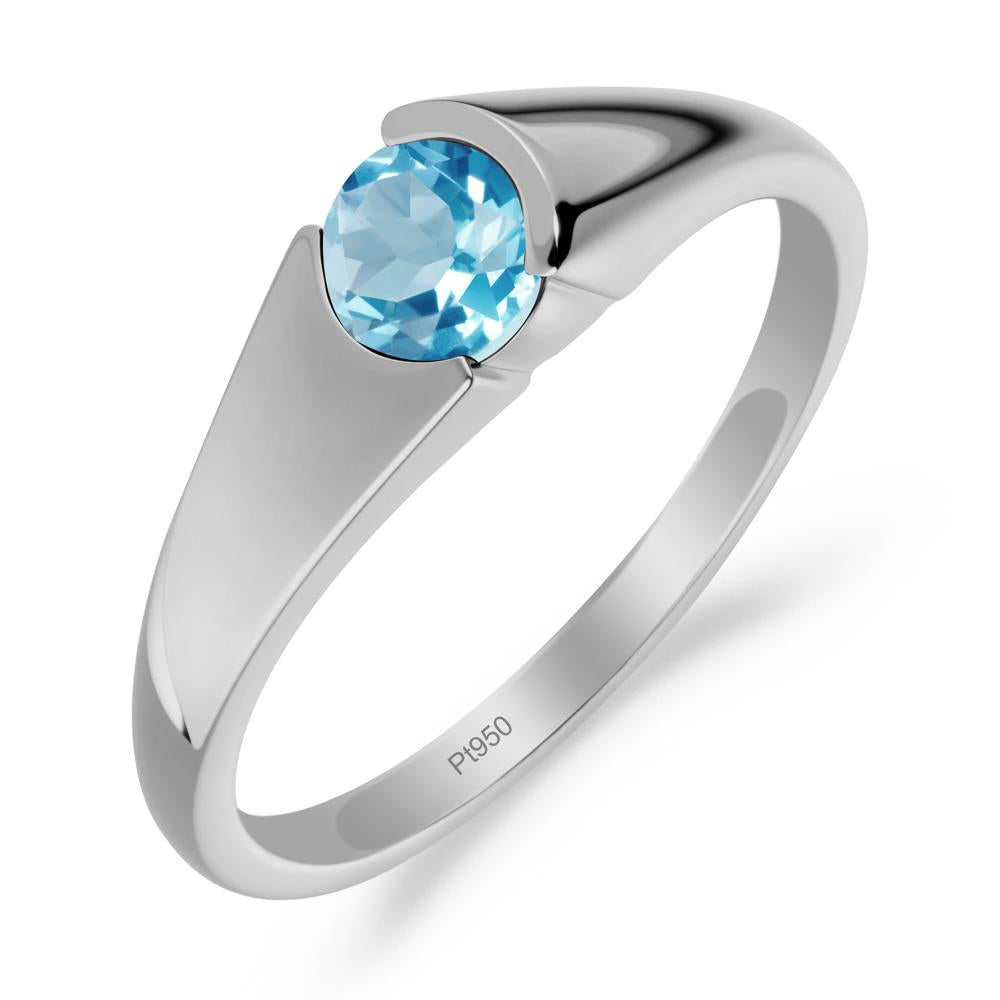 Bezel Set Round Swiss Blue Topaz Solitaire Ring - LUO Jewelry #metal_platinum