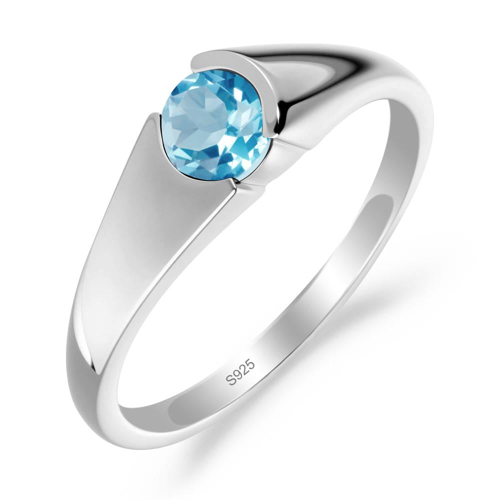 Bezel Set Round Swiss Blue Topaz Solitaire Ring - LUO Jewelry #metal_sterling silver