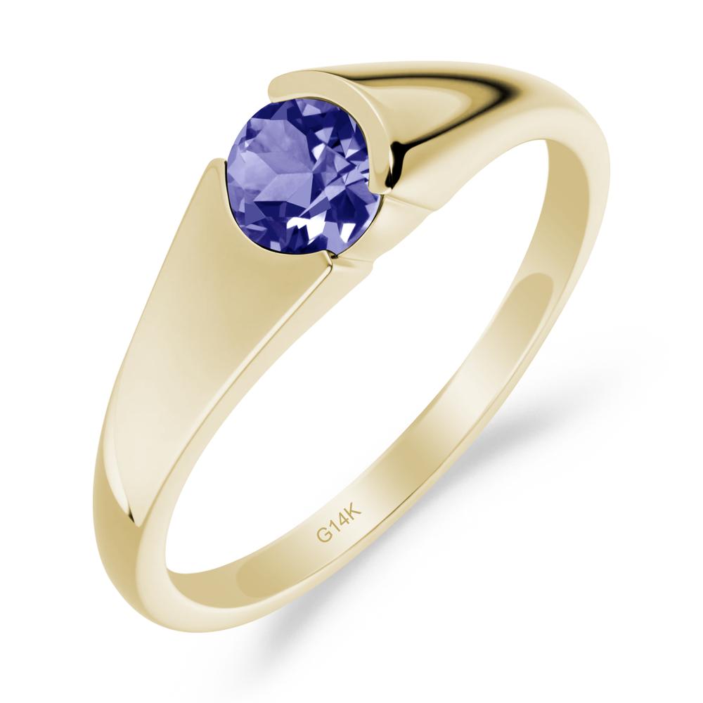Bezel Set Round Tanzanite Solitaire Ring - LUO Jewelry #metal_14k yellow gold