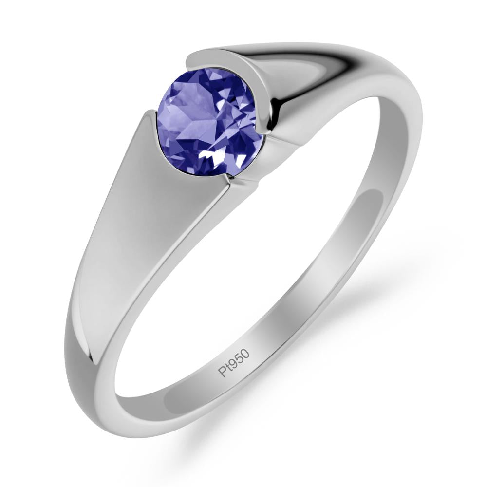 Bezel Set Round Tanzanite Solitaire Ring - LUO Jewelry #metal_platinum