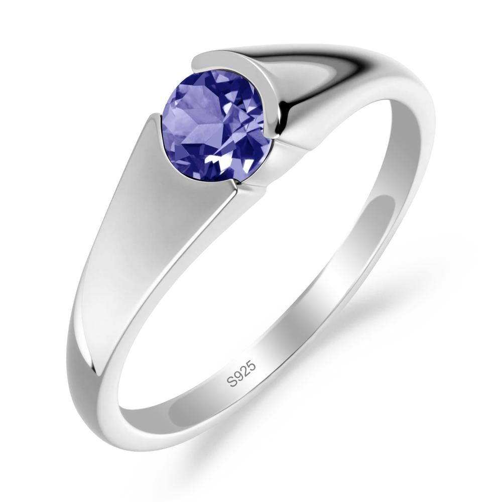 Bezel Set Round Tanzanite Solitaire Ring - LUO Jewelry #metal_sterling silver