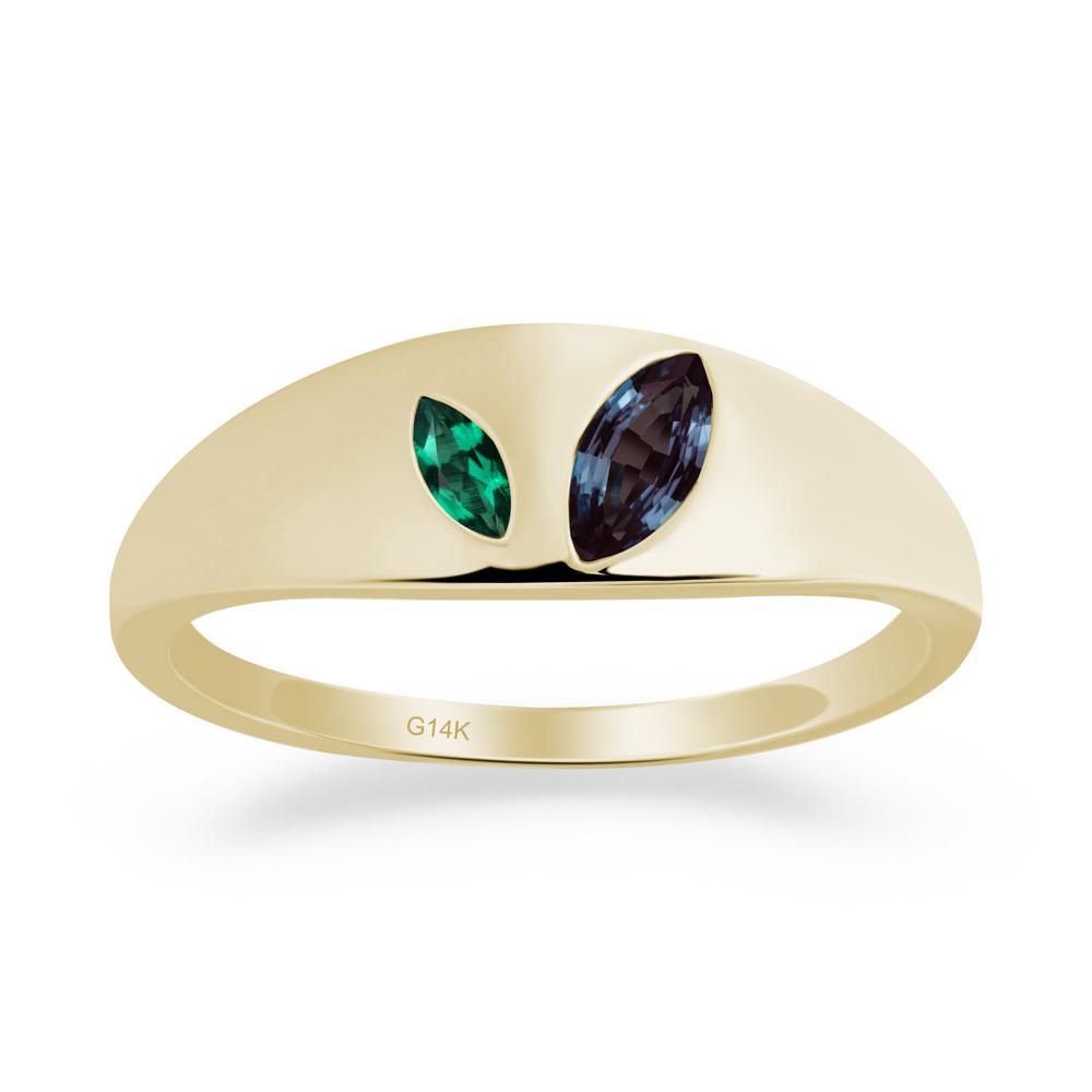 Simple Marquise Alexandrite and Emerald Toi Et Moi Ring - LUO Jewelry #metal_14k yellow gold