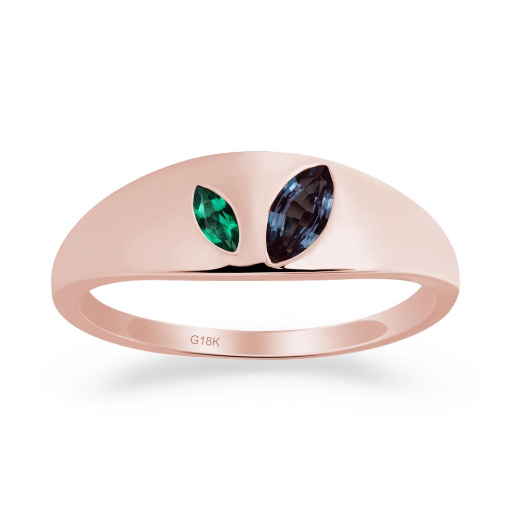 Simple Marquise Alexandrite and Emerald Toi Et Moi Ring - LUO Jewelry #metal_18k rose gold