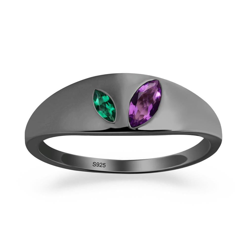 Bezel-Set Marquise Amethyst and Emerald Ring - LUO Jewelry #metal_black finish sterling silver