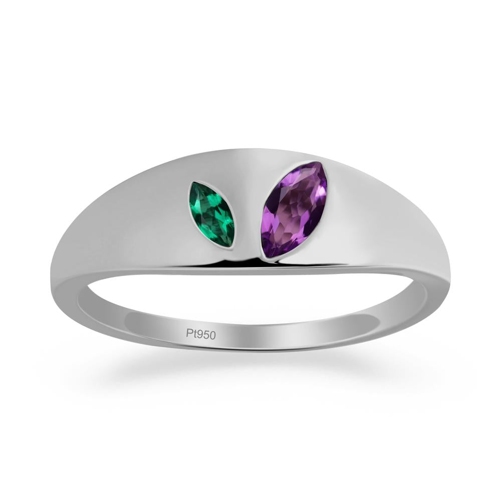 Bezel-Set Marquise Amethyst and Emerald Ring - LUO Jewelry #metal_platinum