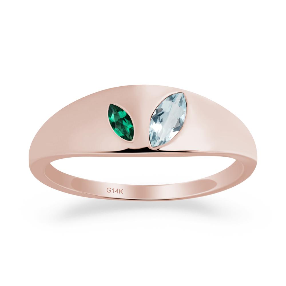 Simple Marquise Aquamarine and Emerald Toi Et Moi Ring - LUO Jewelry #metal_14k rose gold