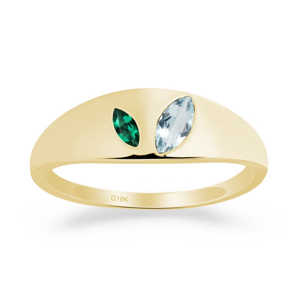 Simple Marquise Aquamarine and Emerald Toi Et Moi Ring - LUO Jewelry #metal_18k yellow gold
