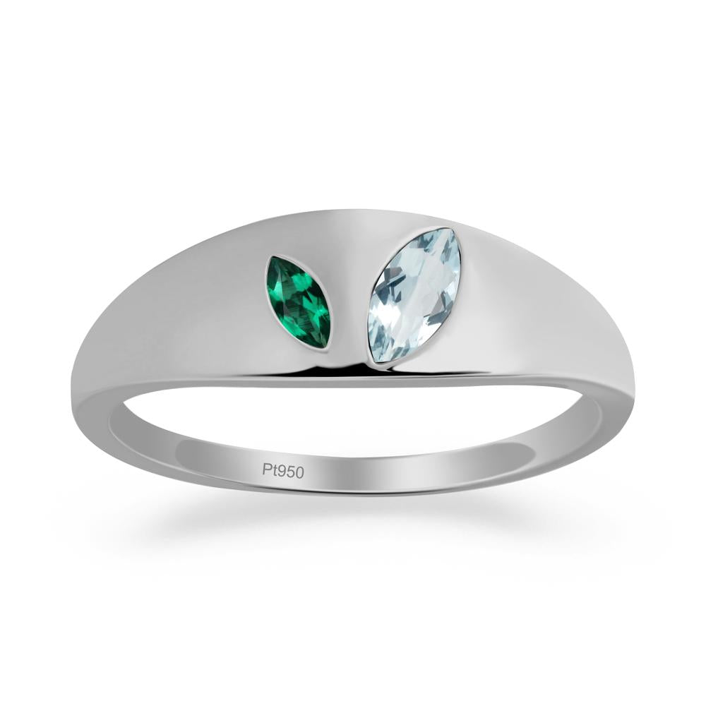 Simple Marquise Aquamarine and Emerald Toi Et Moi Ring - LUO Jewelry #metal_platinum