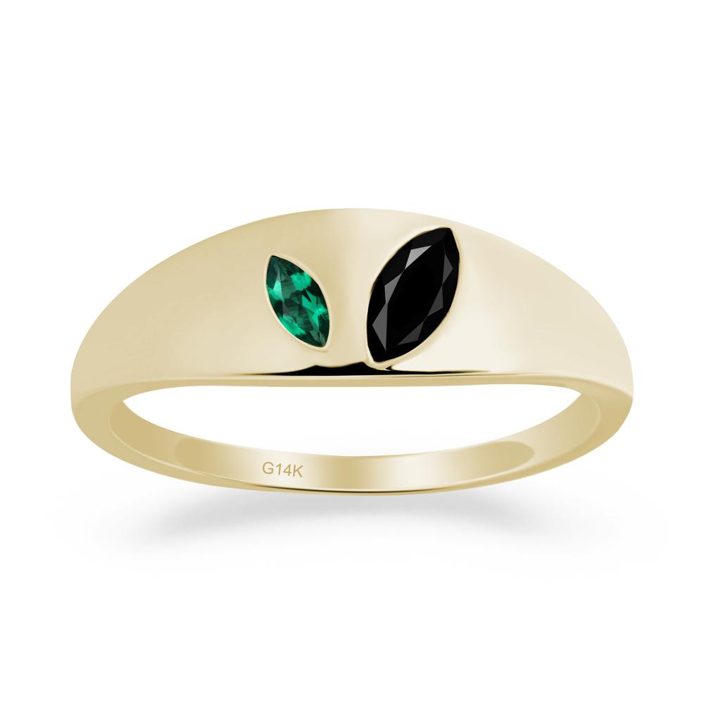 Simple Marquise Black Spinel and Emerald Toi Et Moi Ring - LUO Jewelry #metal_14k yellow gold