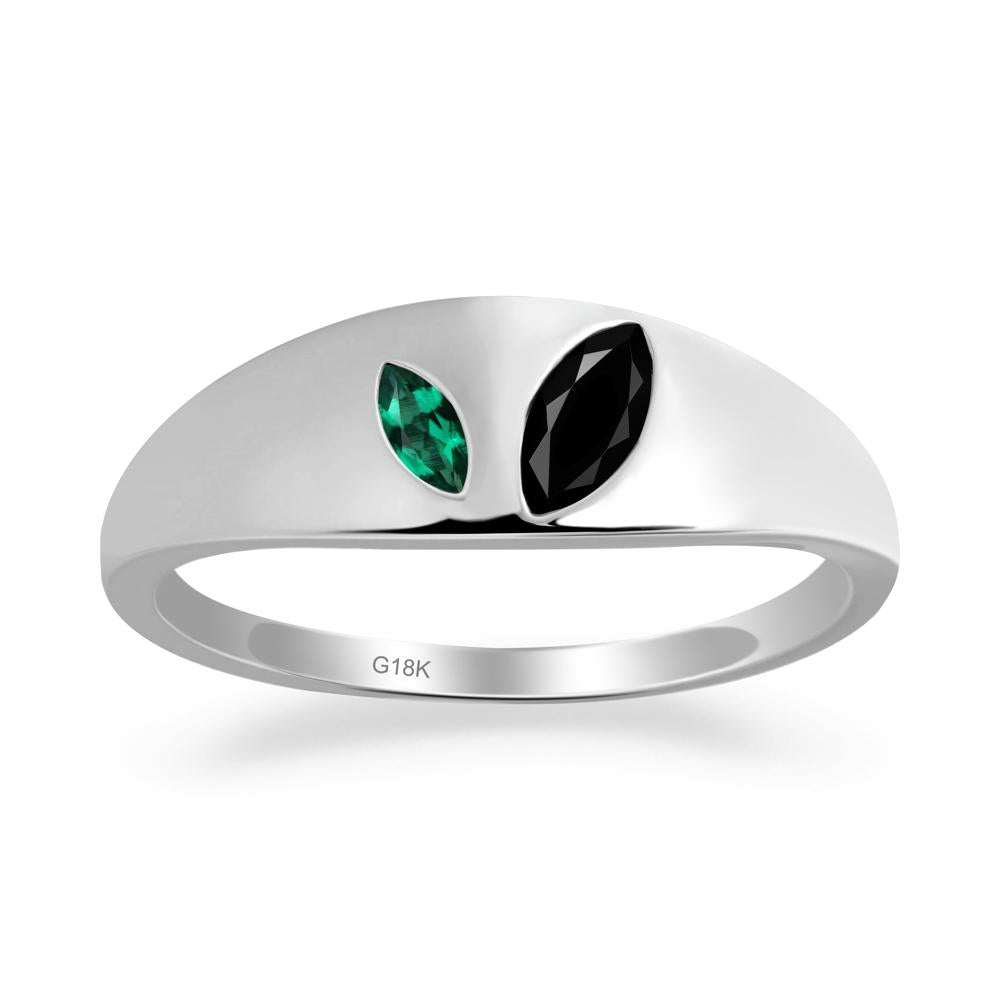 Simple Marquise Black Spinel and Emerald Toi Et Moi Ring - LUO Jewelry #metal_18k white gold