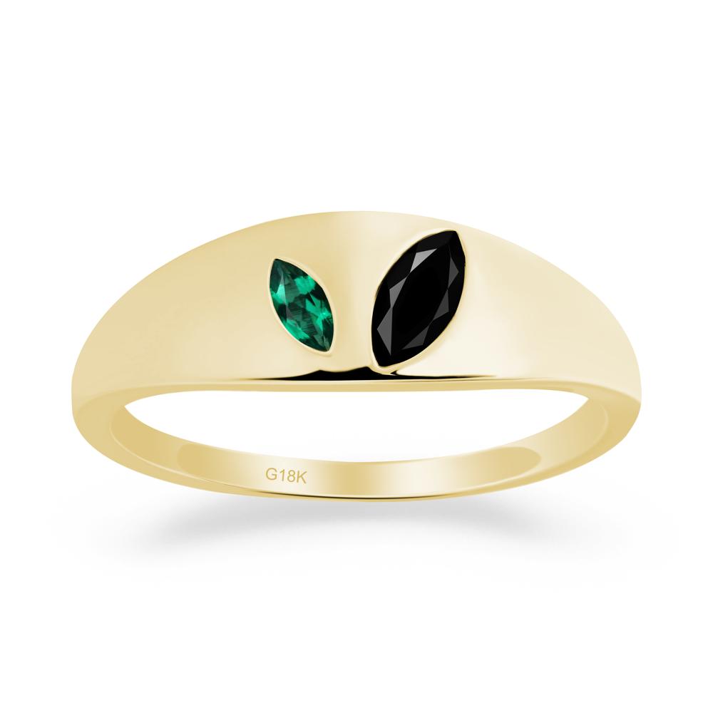 Simple Marquise Black Spinel and Emerald Toi Et Moi Ring - LUO Jewelry #metal_18k yellow gold