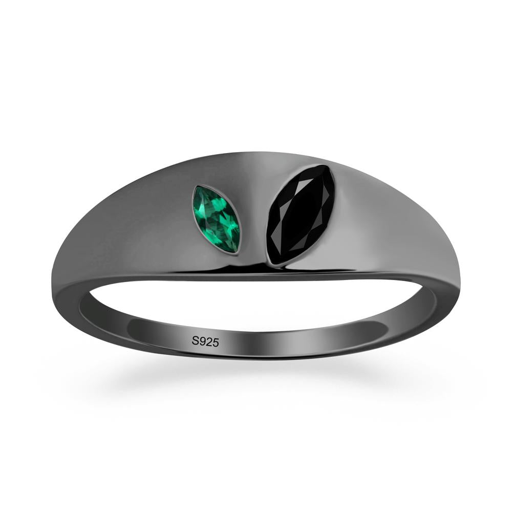 Simple Marquise Black Spinel and Emerald Toi Et Moi Ring - LUO Jewelry #metal_black finish sterling silver