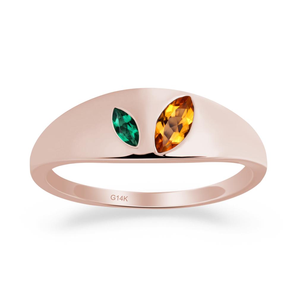 Bezel-Set Marquise Citrine and Emerald Ring - LUO Jewelry #metal_14k rose gold