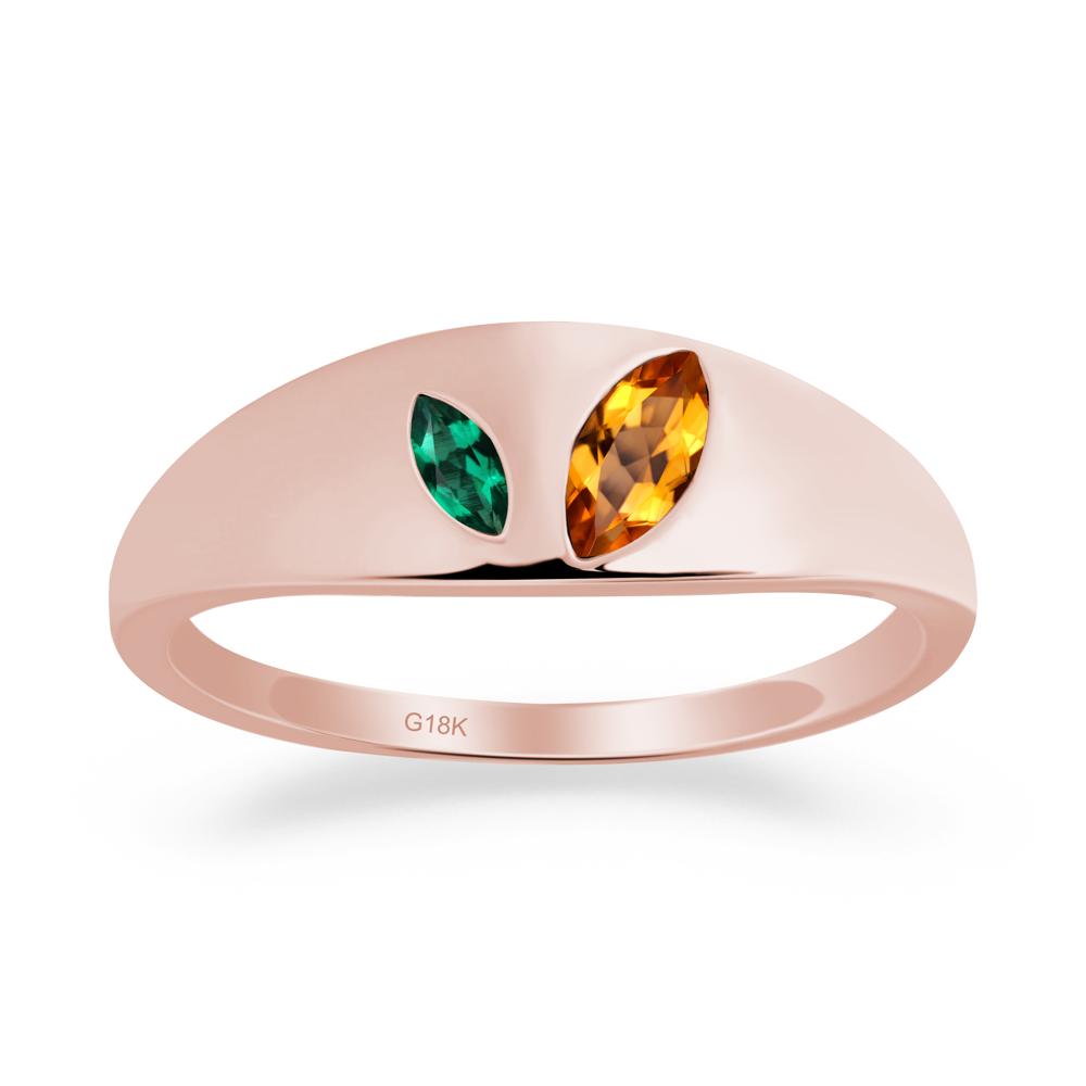 Bezel-Set Marquise Citrine and Emerald Ring - LUO Jewelry #metal_18k rose gold
