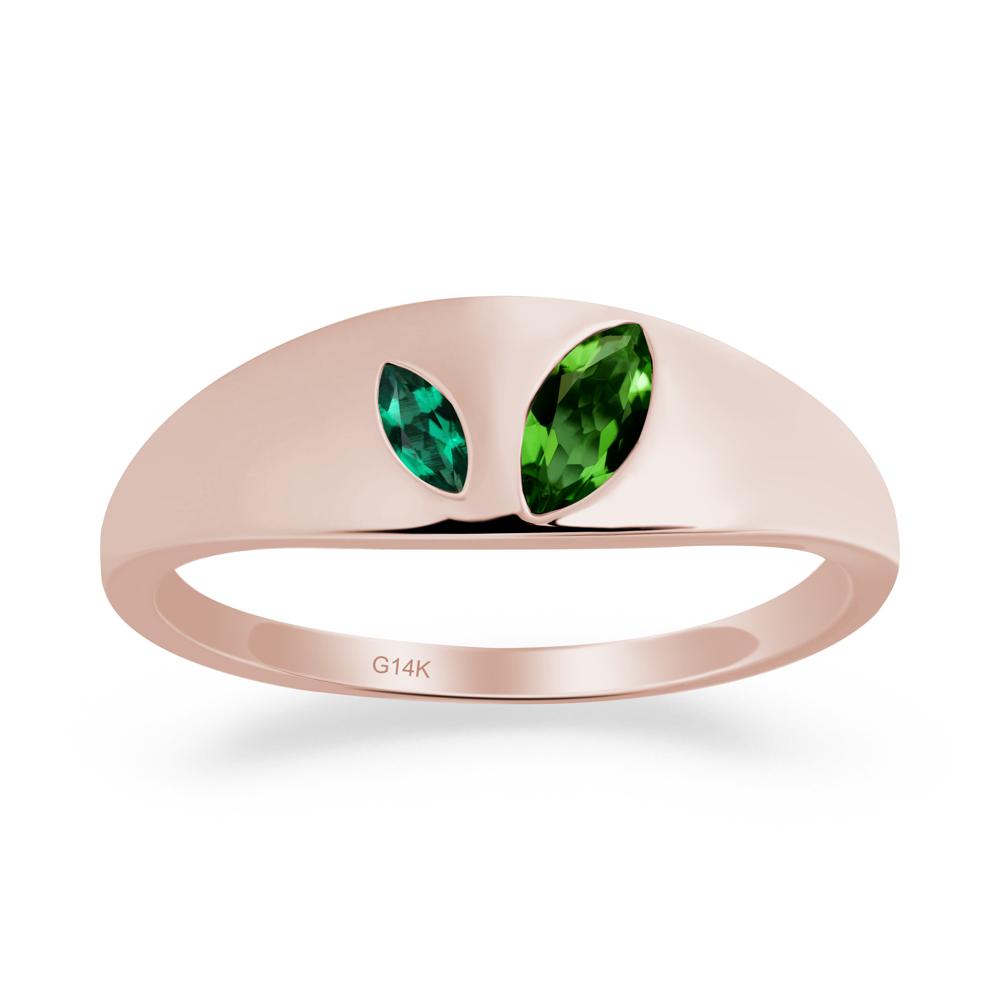 Simple Marquise Diopside and Emerald Toi Et Moi Ring - LUO Jewelry #metal_14k rose gold