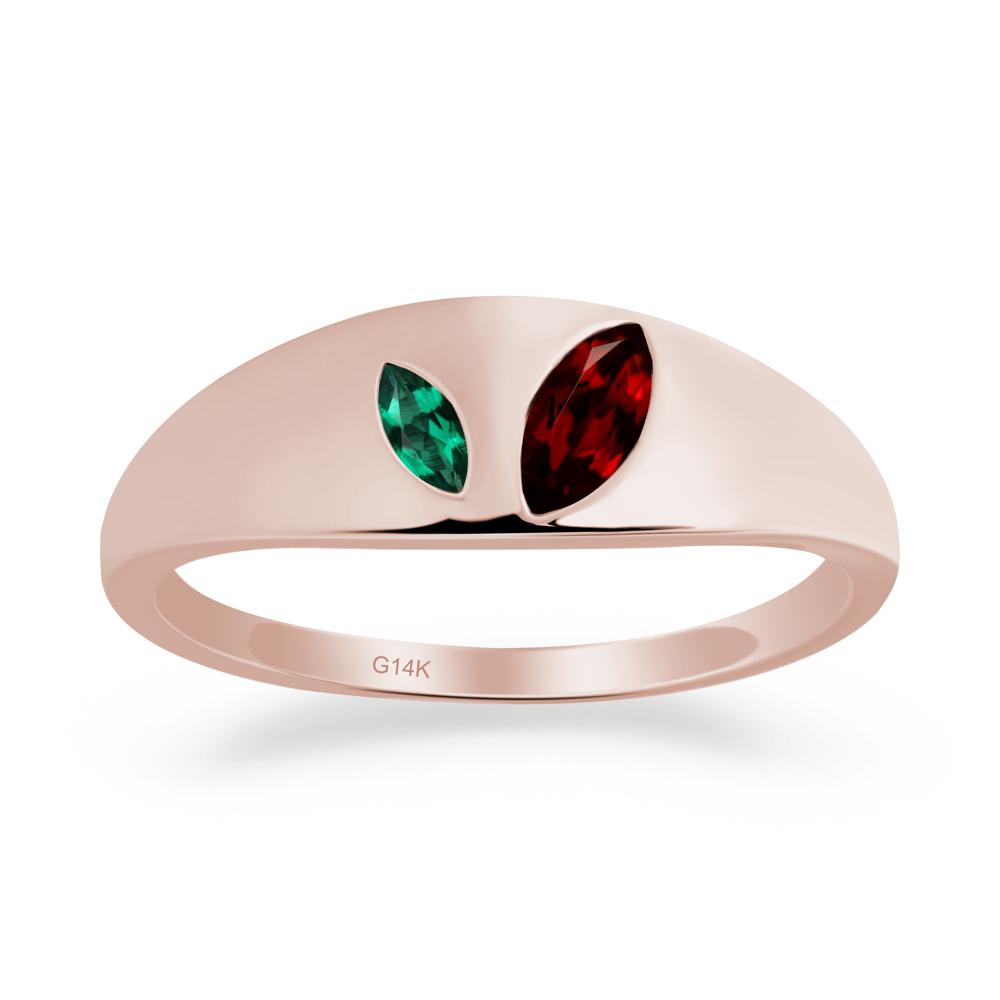 Simple Marquise Garnet and Emerald Toi Et Moi Ring - LUO Jewelry #metal_14k rose gold