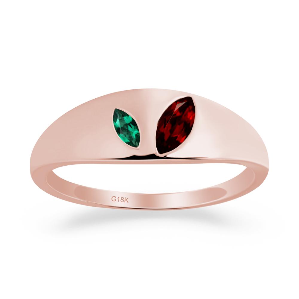 Simple Marquise Garnet and Emerald Toi Et Moi Ring - LUO Jewelry #metal_18k rose gold