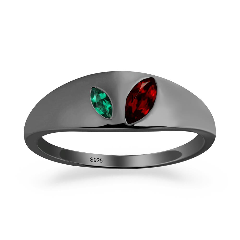 Simple Marquise Garnet and Emerald Toi Et Moi Ring - LUO Jewelry #metal_black finish sterling silver