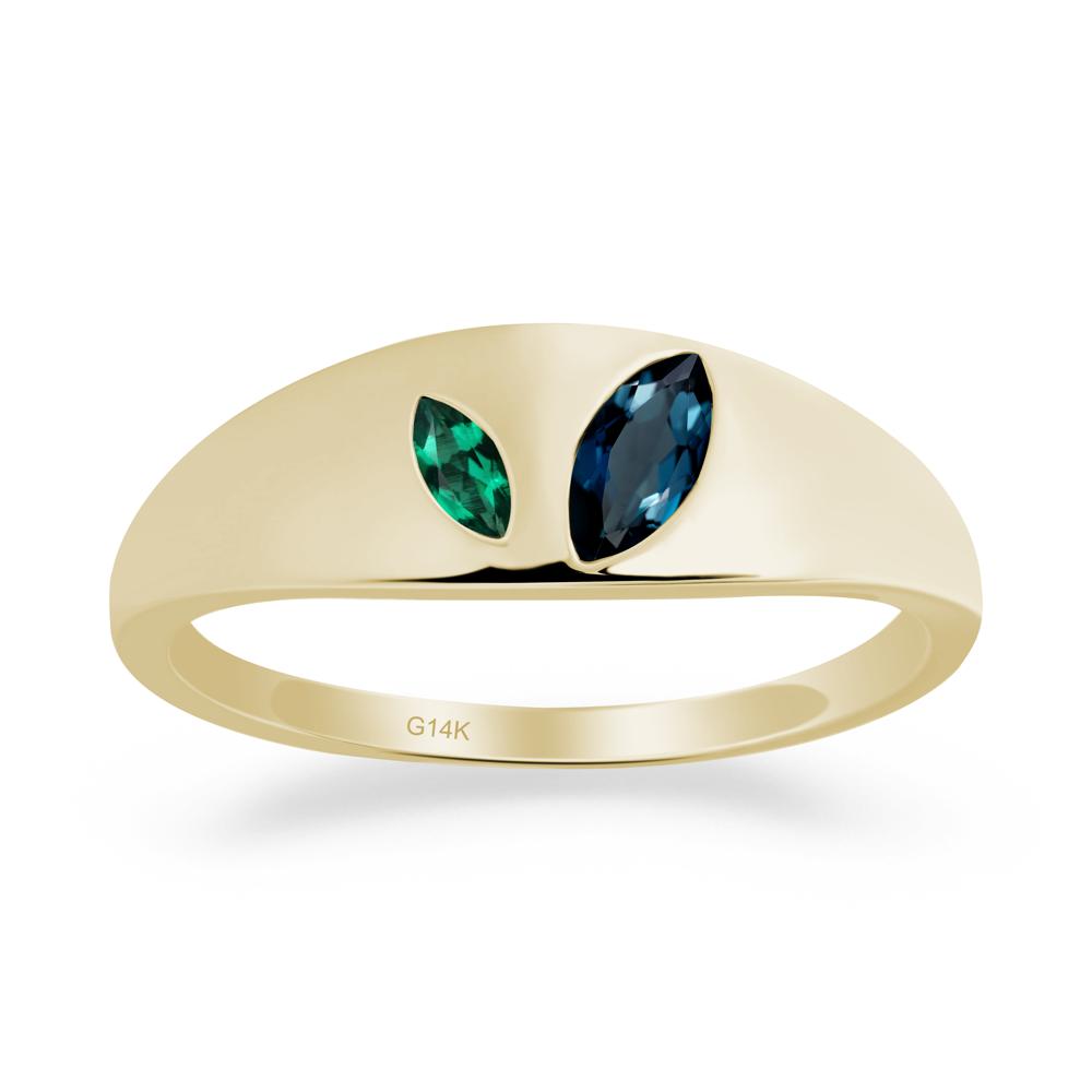 Bezel-Set Marquise London Blue Topaz and Emerald Ring - LUO Jewelry #metal_14k yellow gold