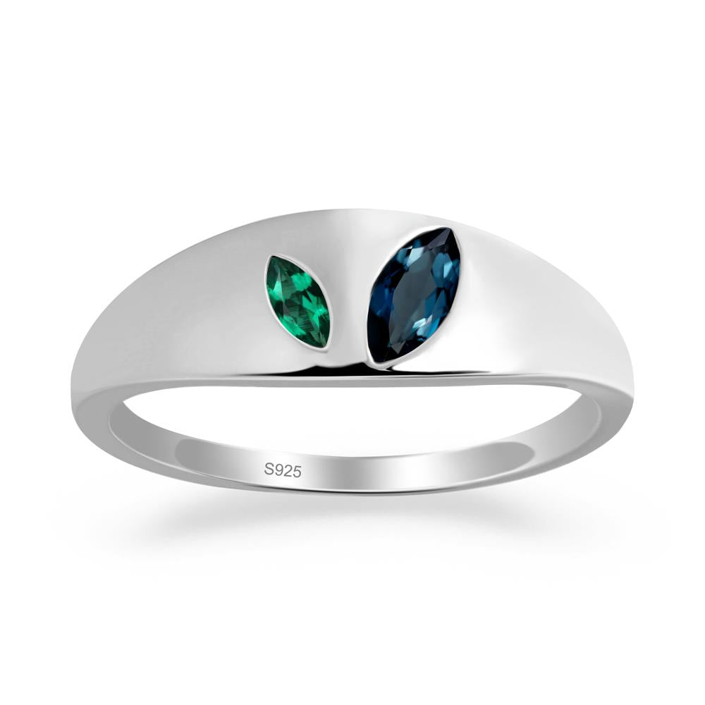 Bezel-Set Marquise London Blue Topaz and Emerald Ring - LUO Jewelry #metal_sterling silver