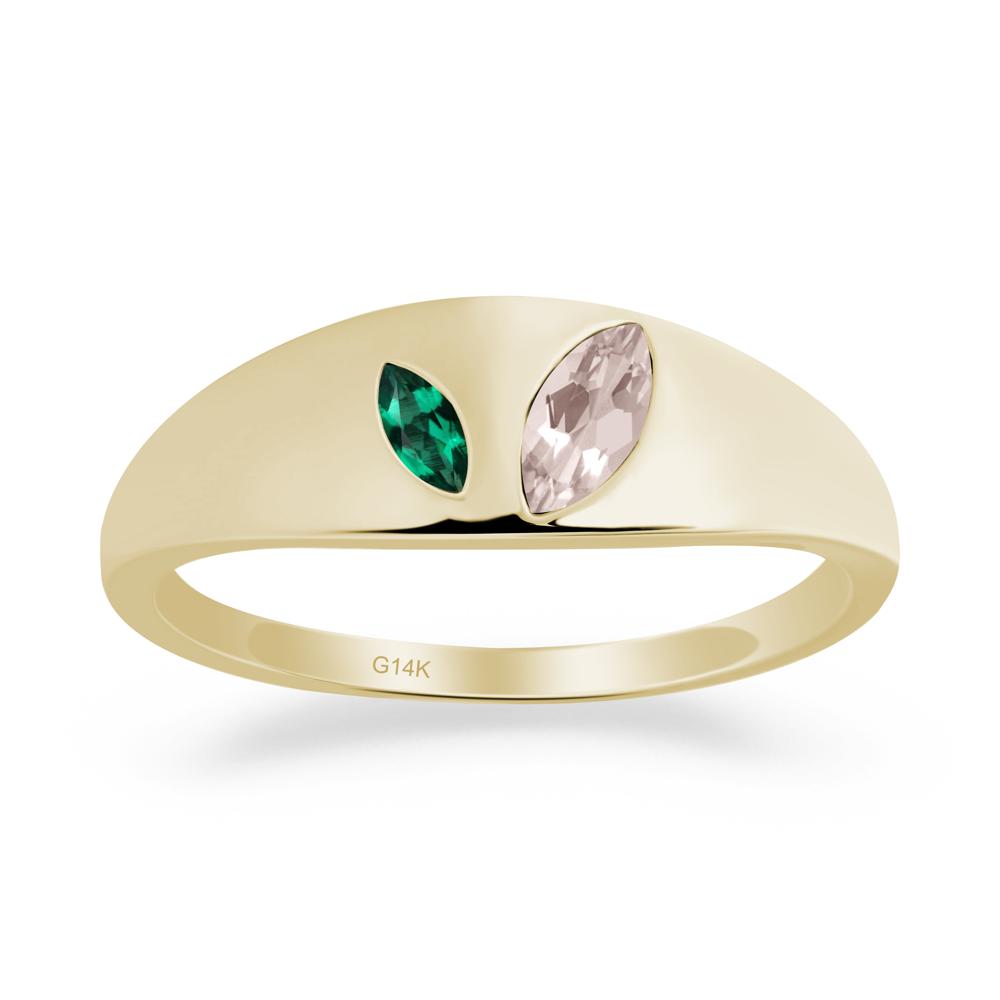 Emerald and Morganite and Emerald Two Stone Ring - LUO Jewelry #metal_14k yellow gold