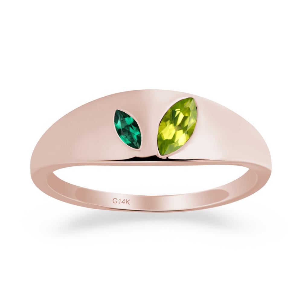 Emerald and Peridot and Emerald Two Stone Ring - LUO Jewelry #metal_14k rose gold