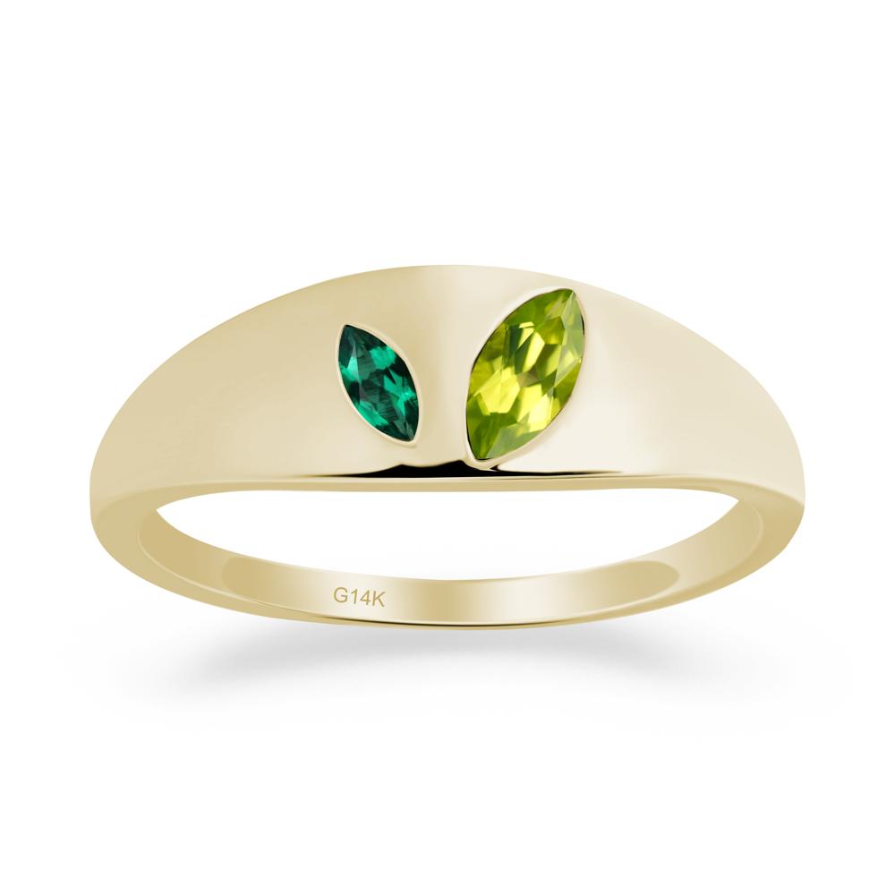 Emerald and Peridot and Emerald Two Stone Ring - LUO Jewelry #metal_14k yellow gold