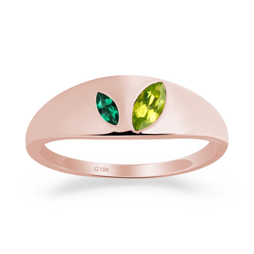 Emerald and Peridot and Emerald Two Stone Ring - LUO Jewelry #metal_18k rose gold