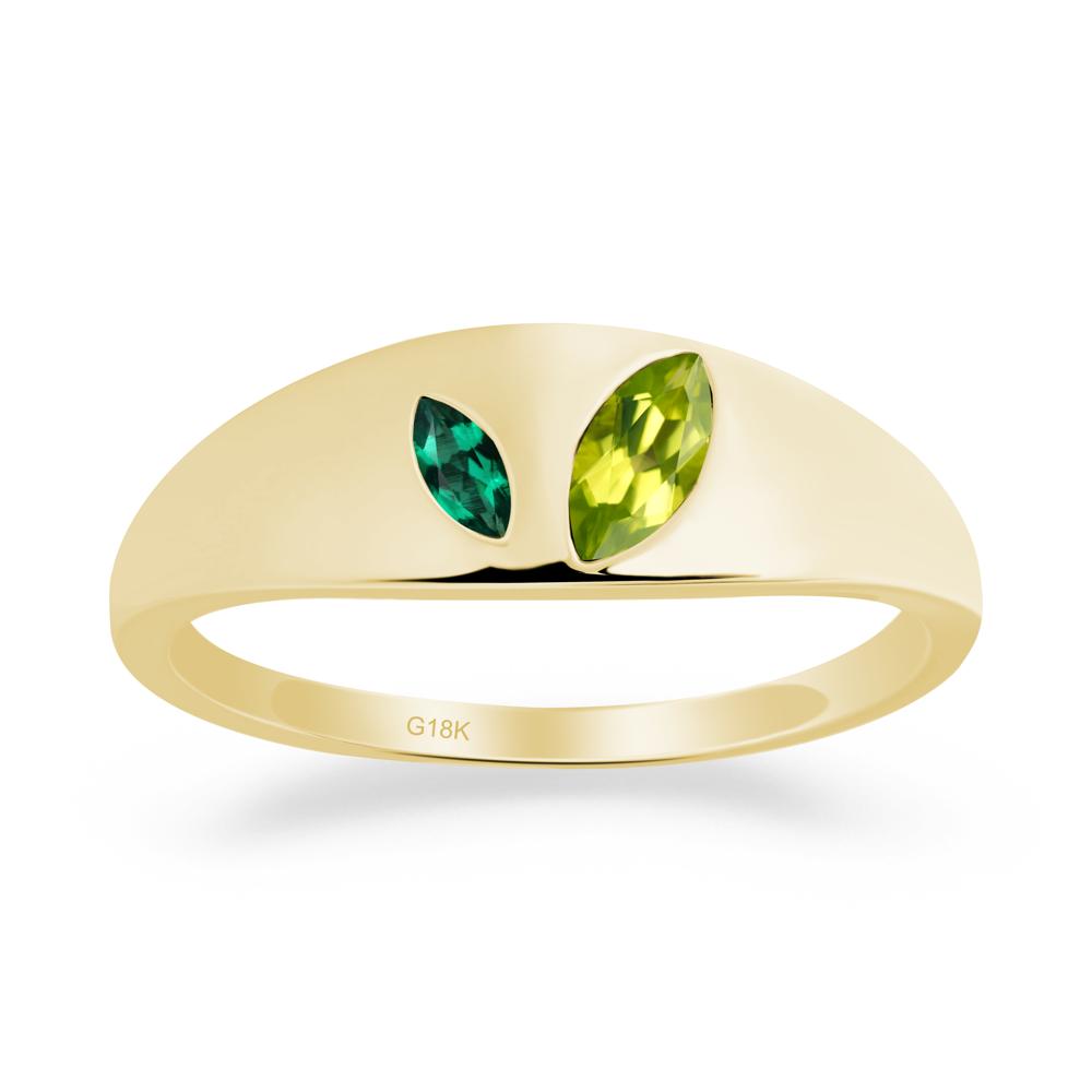 Emerald and Peridot and Emerald Two Stone Ring - LUO Jewelry #metal_18k yellow gold
