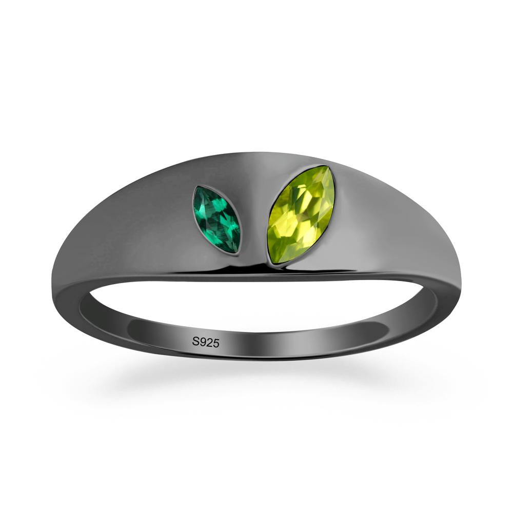 Emerald and Peridot and Emerald Two Stone Ring - LUO Jewelry #metal_black finish sterling silver