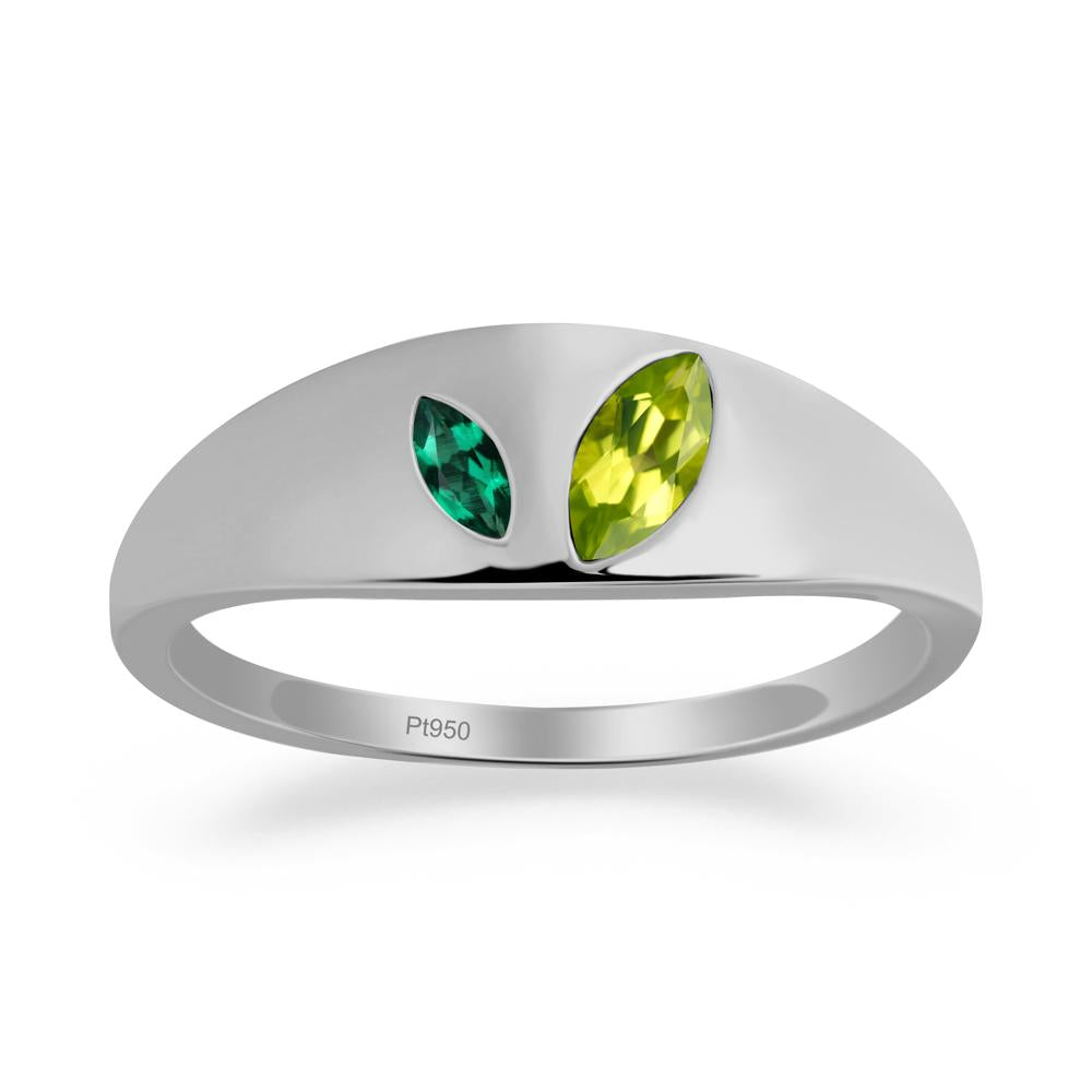Emerald and Peridot and Emerald Two Stone Ring - LUO Jewelry #metal_platinum