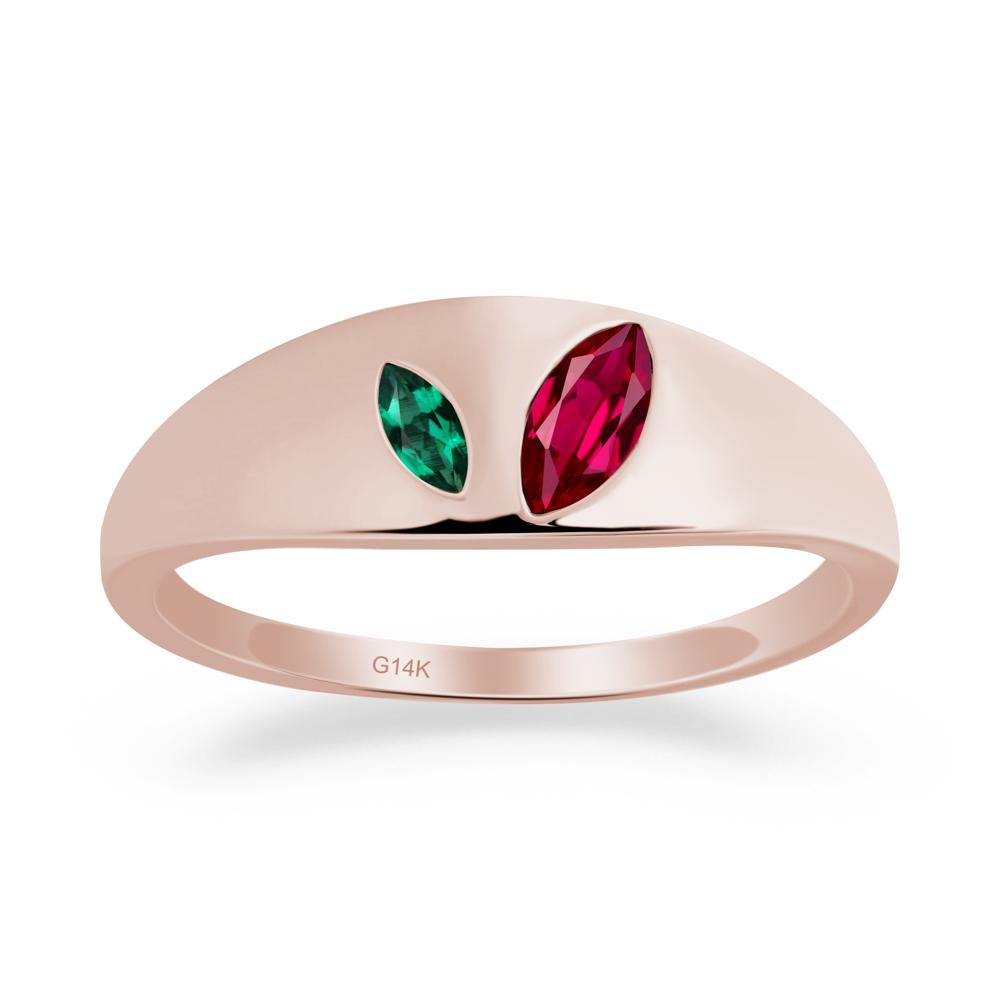 Emerald and Ruby and Emerald Two Stone Ring - LUO Jewelry #metal_14k rose gold