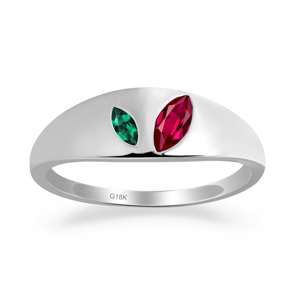 Emerald and Ruby and Emerald Two Stone Ring - LUO Jewelry #metal_18k white gold