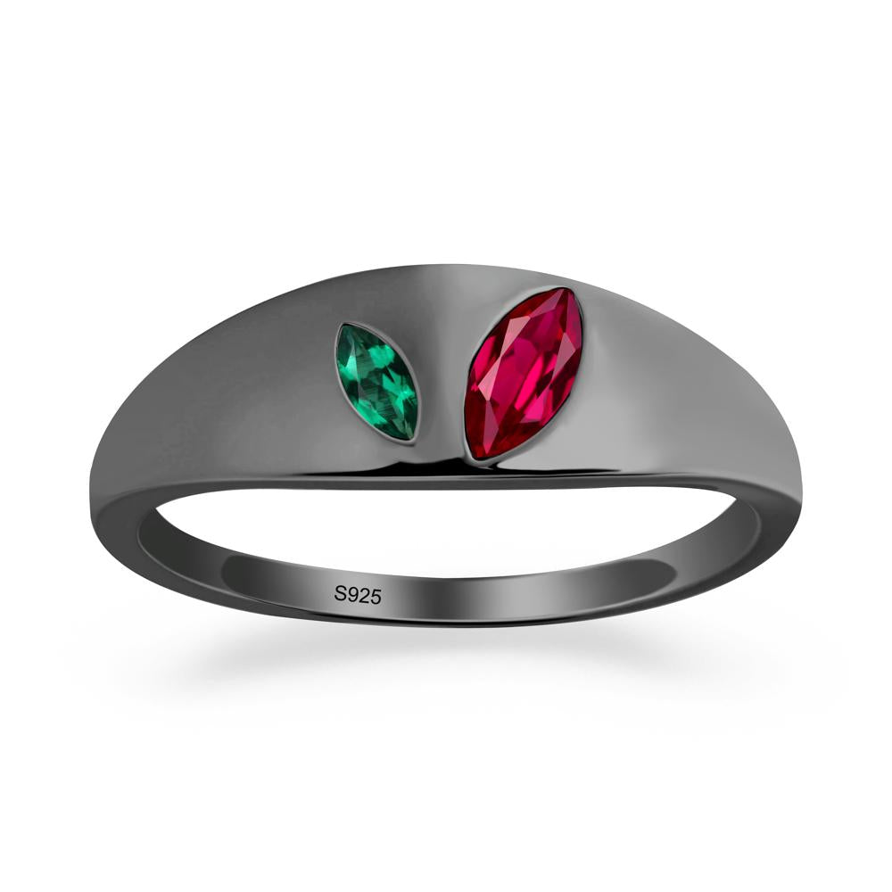 Emerald and Ruby and Emerald Two Stone Ring - LUO Jewelry #metal_black finish sterling silver