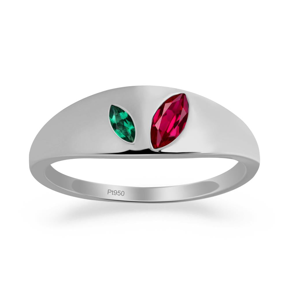 Emerald and Ruby and Emerald Two Stone Ring - LUO Jewelry #metal_platinum