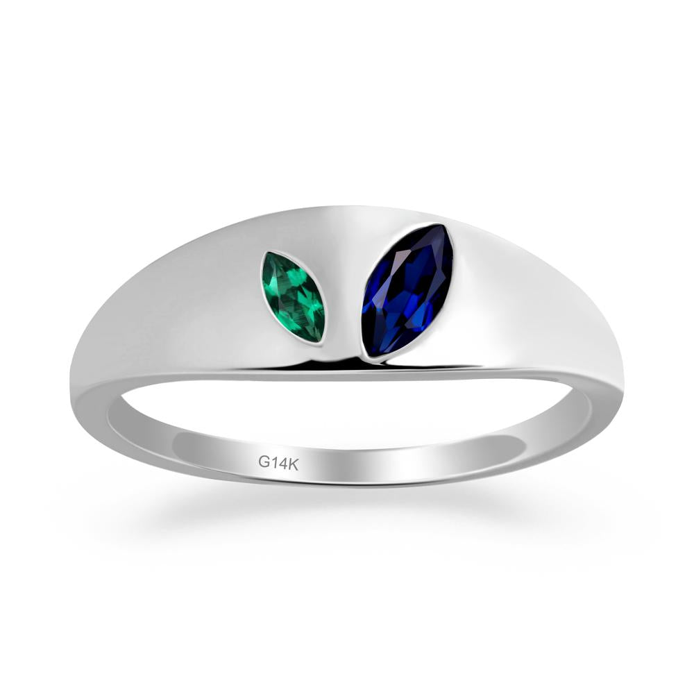 Bezel-Set Marquise Sapphire and Emerald Ring - LUO Jewelry #metal_14k white gold