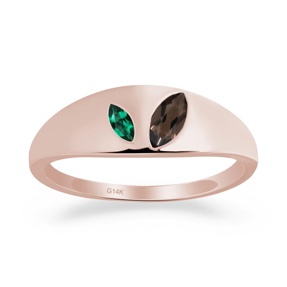 Emerald and Smoky Quartz and Emerald Two Stone Ring - LUO Jewelry #metal_14k rose gold
