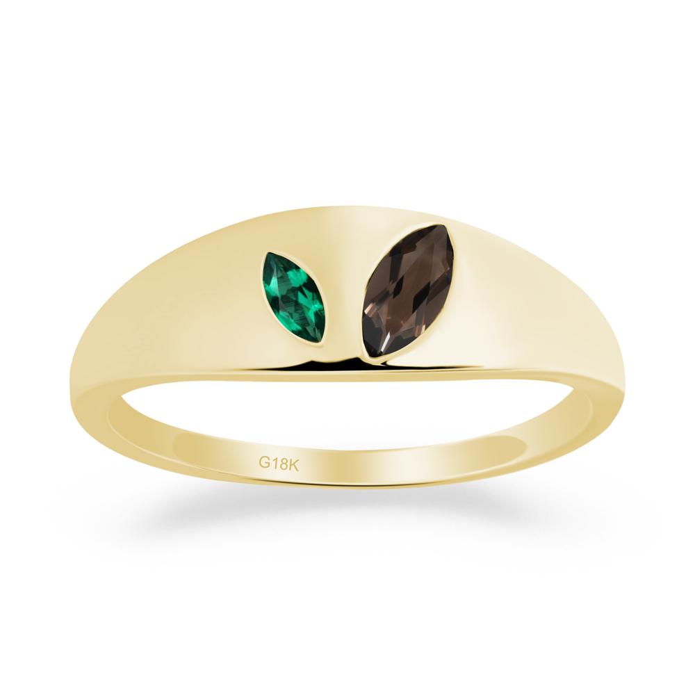 Emerald and Smoky Quartz and Emerald Two Stone Ring - LUO Jewelry #metal_18k yellow gold